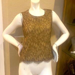 COMPOSITIONS Brown/Gold Lace Top Sz S